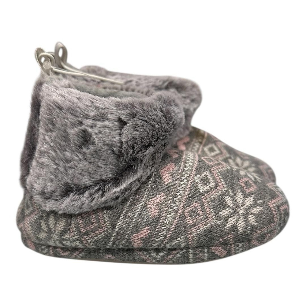 Joe Fresh Slipper Booties Toddler Size 8 Gray Fair Isle Faux Fur Lined Non Slip